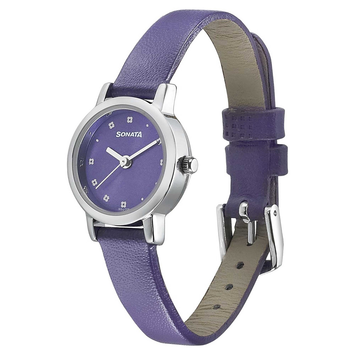 Sonata Floral Folkart Purple Dial Women Watch With Leather Strap