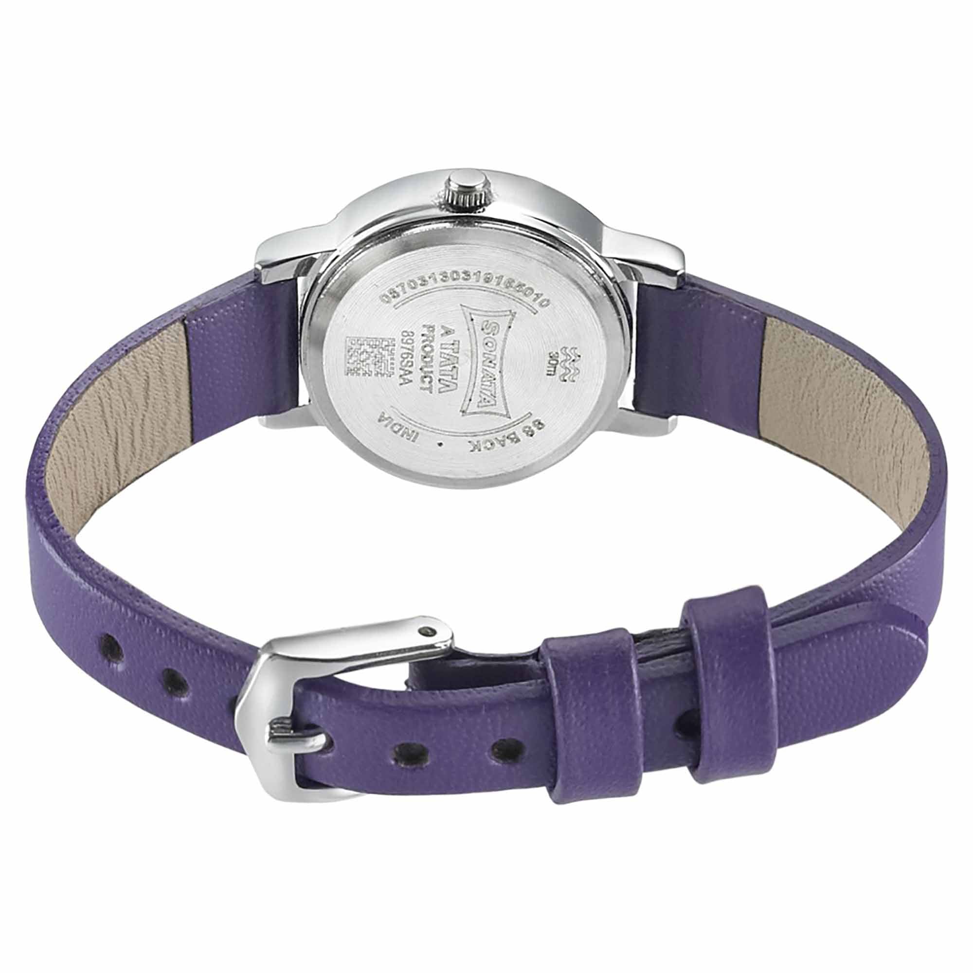 Sonata Floral Folkart Purple Dial Women Watch With Leather Strap