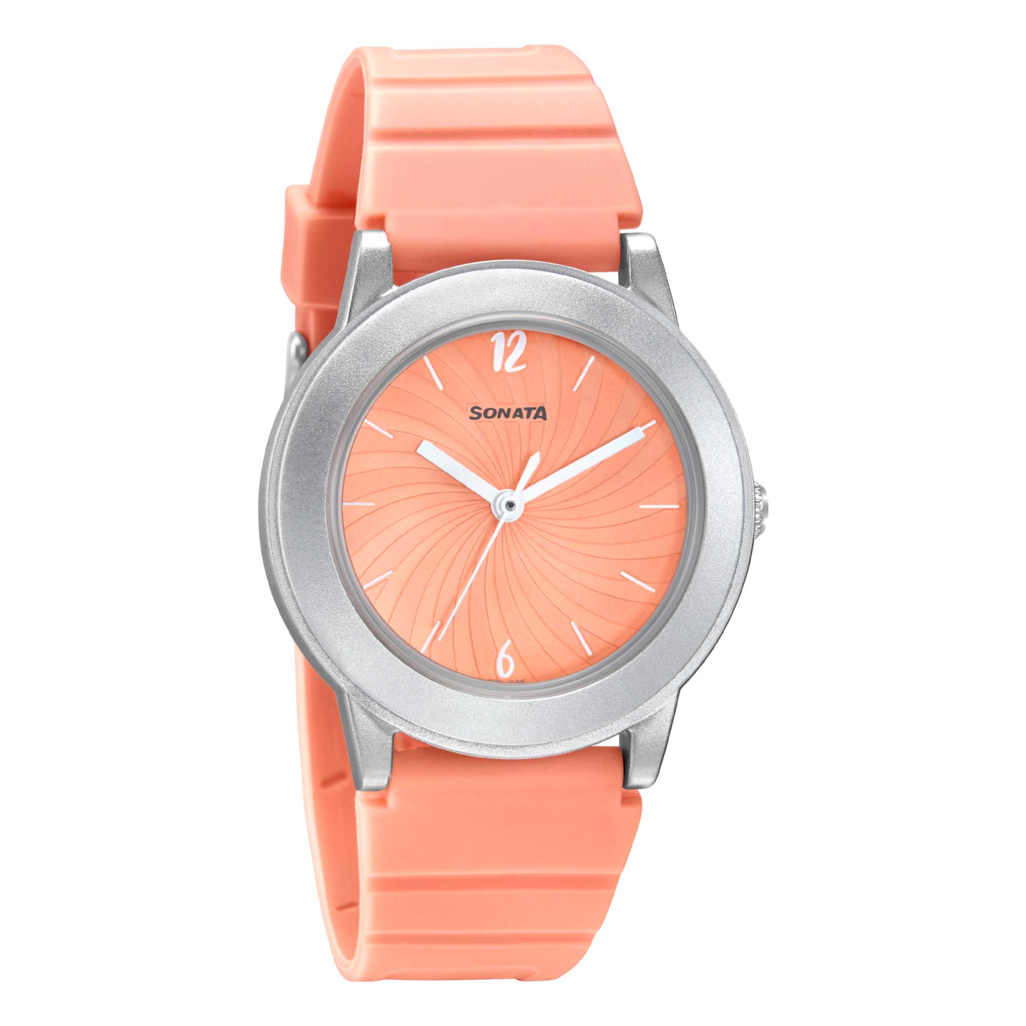 Sonata Play Orange Dial Women Watch With Plastic Strap