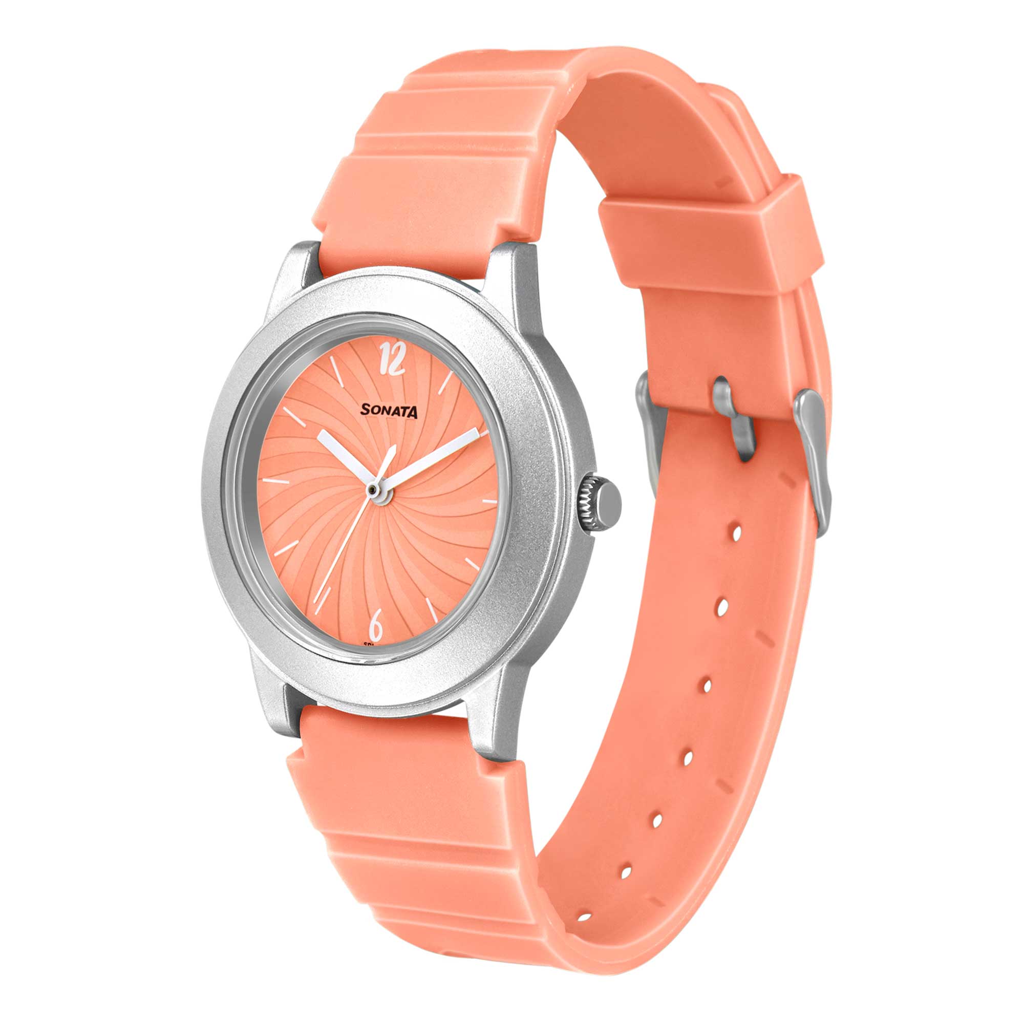 Sonata Play Orange Dial Women Watch With Plastic Strap