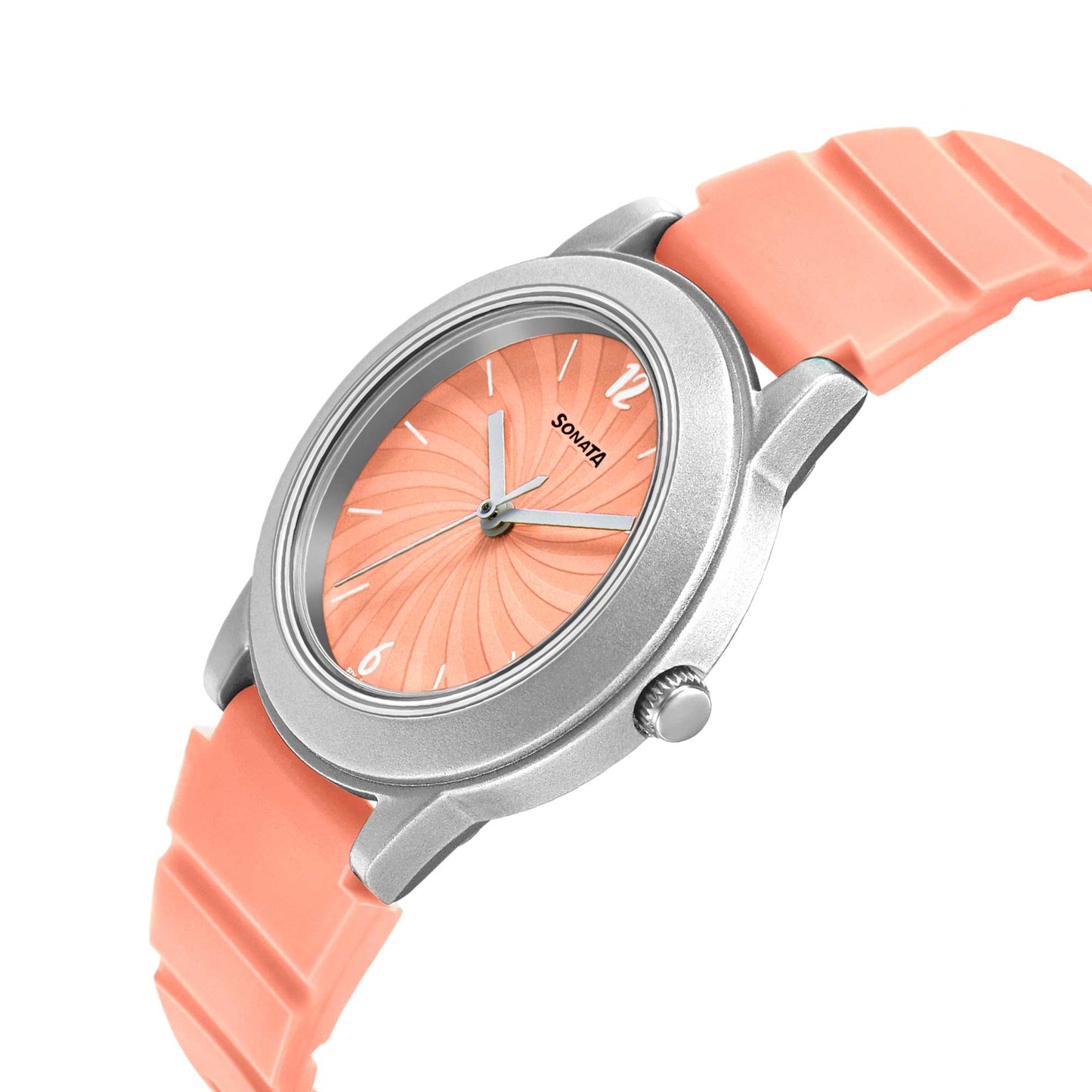 Sonata Play Orange Dial Women Watch With Plastic Strap