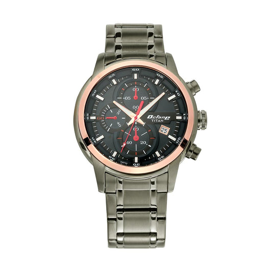 Titan Octane Black Dial Grey Stainless Steel Chronograph Watch for Men