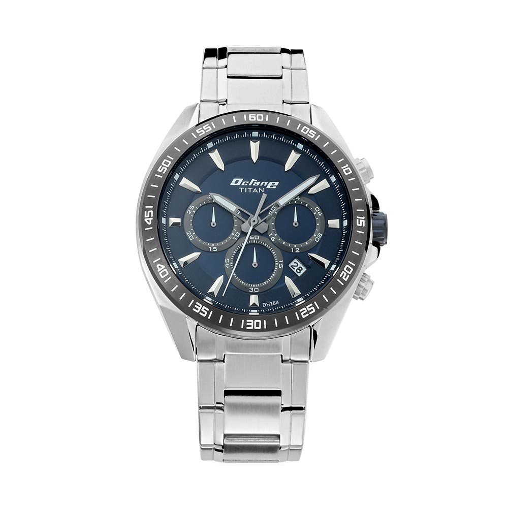 Titan Octane Blue Dial Chronograph Stainless Steel Strap watch for Men