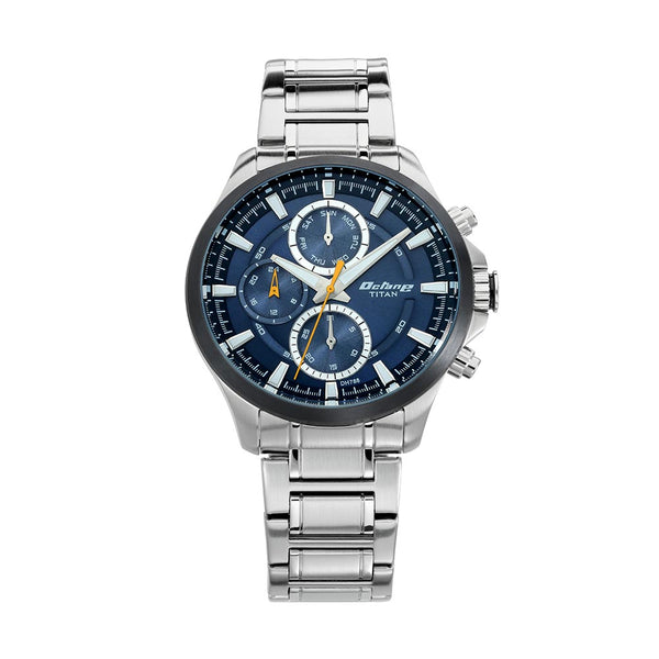 Titan Octane Blue Dial Quartz Multifunction Stainless Steel Strap watch for Men