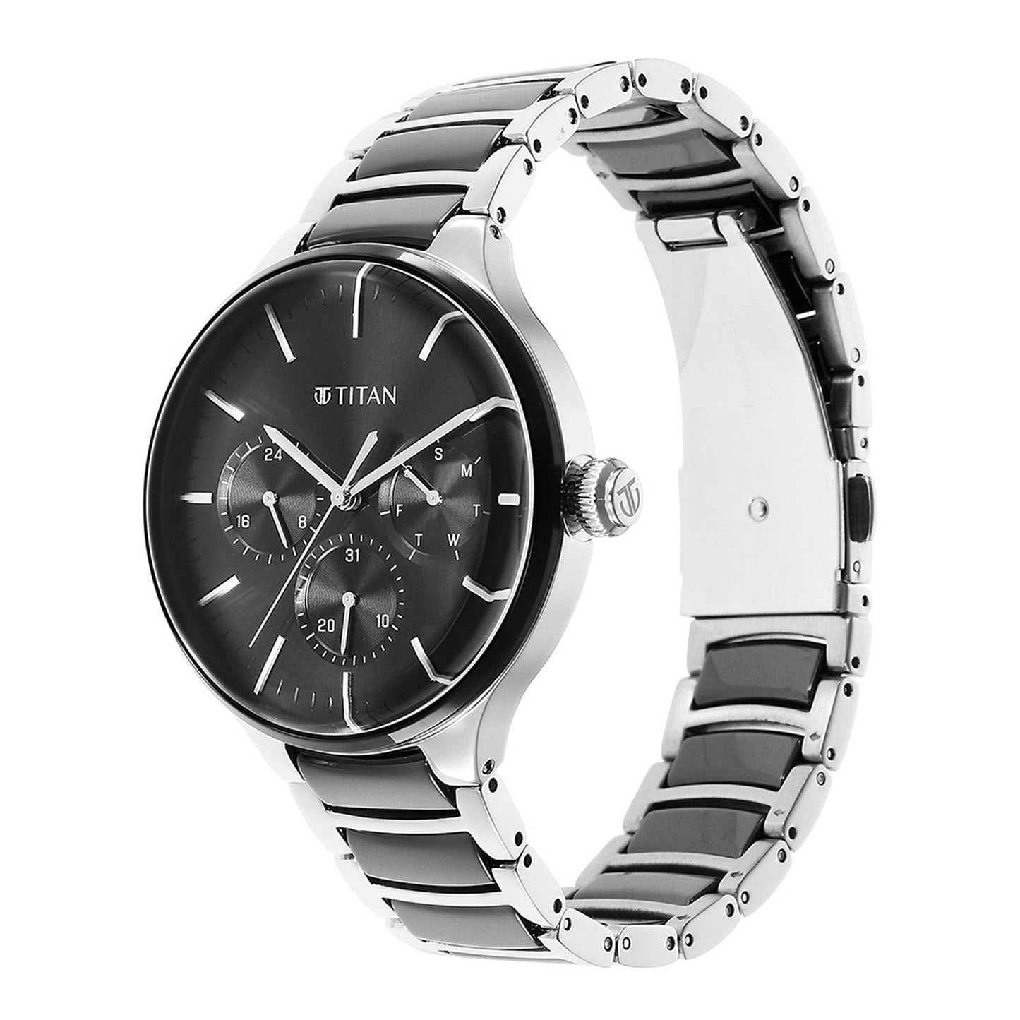 Titan Ceramic Fusion Black Dial Multi Stainless Steel Strap watch for Men