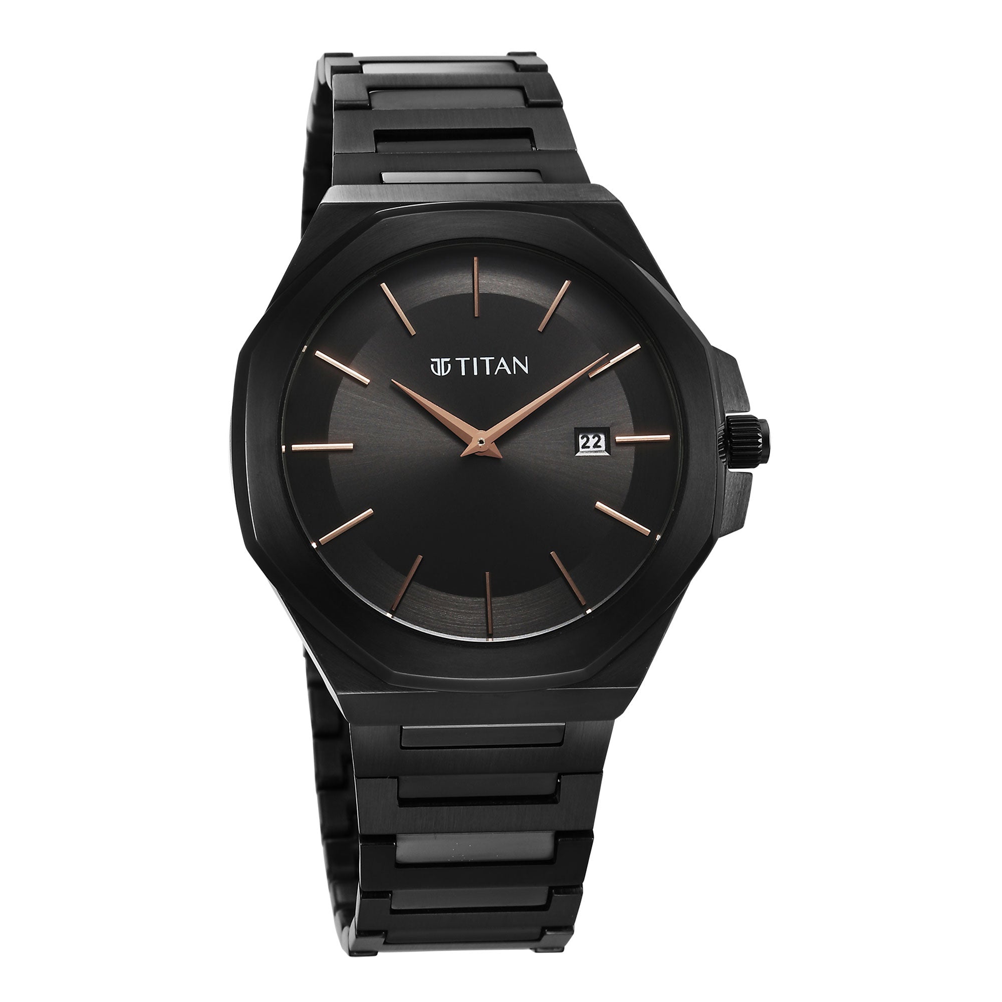 Titan Classique Slim Quartz Analog with Date Black Dial Stainless Steel Strap Watch for Men