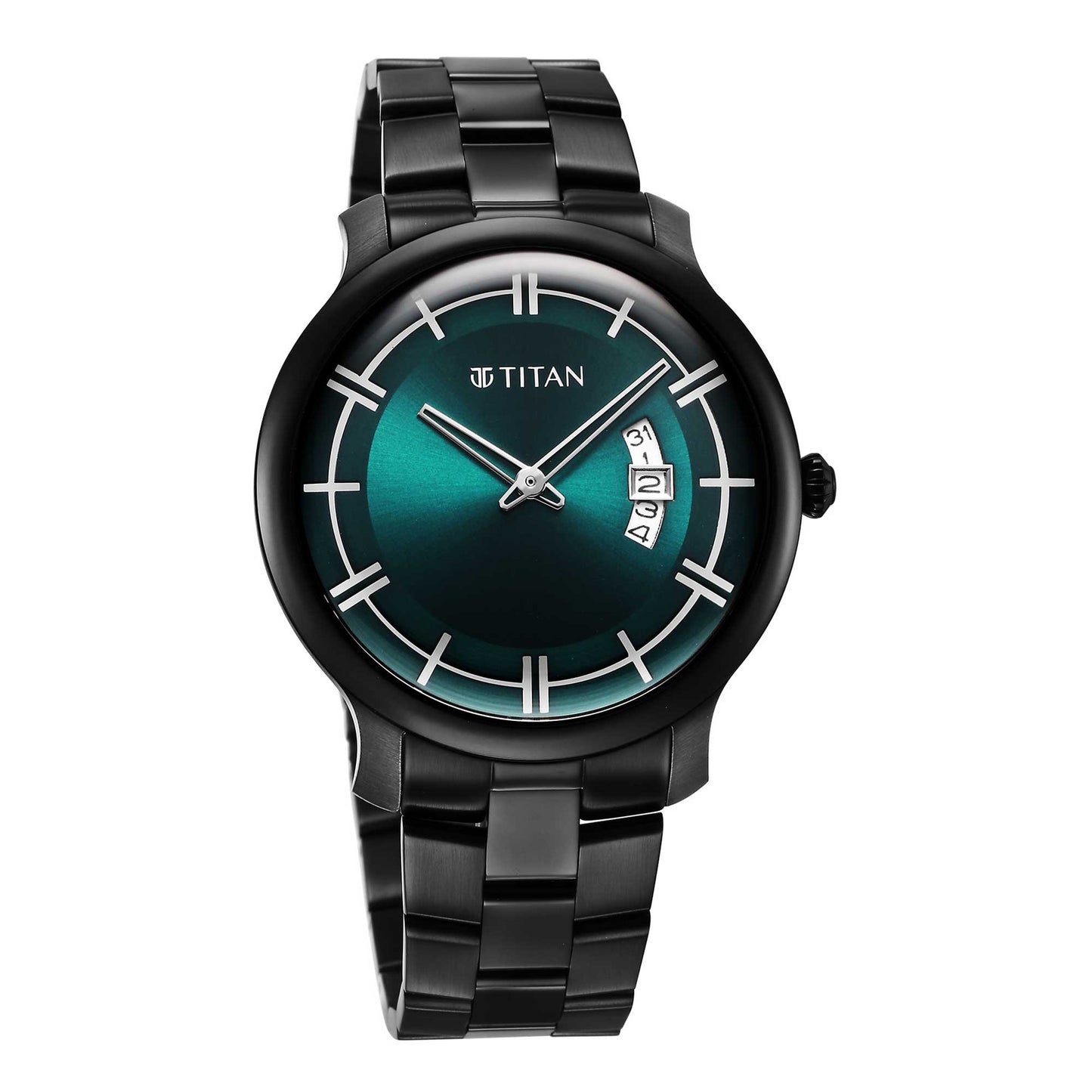 Titan Classic Distincta Green Dial Analog with Date Stainless Steel Strap Watch for Men