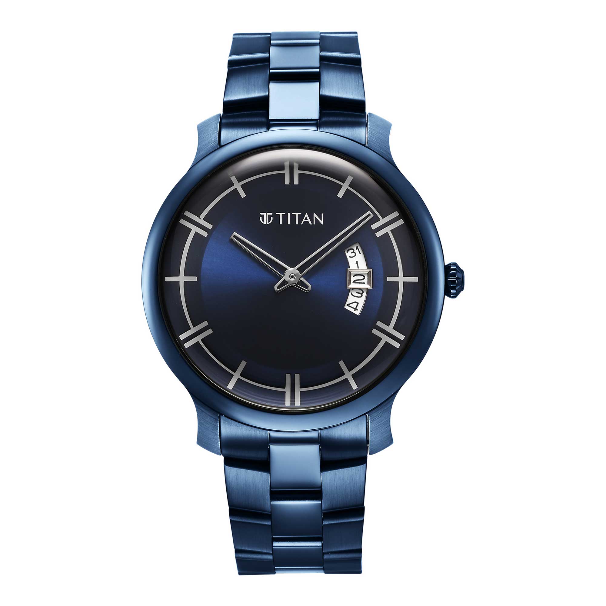 Titan Classic Distincta Blue Dial Analog with Date Stainless Steel Strap watch for Men