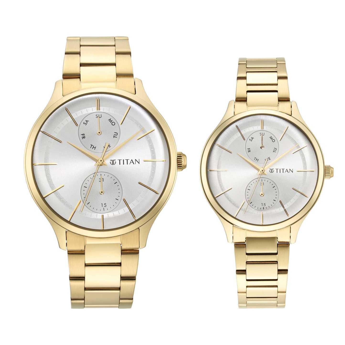 Titan Bandhan Silver Dial Multi Stainless Steel Strap watch for Couple.