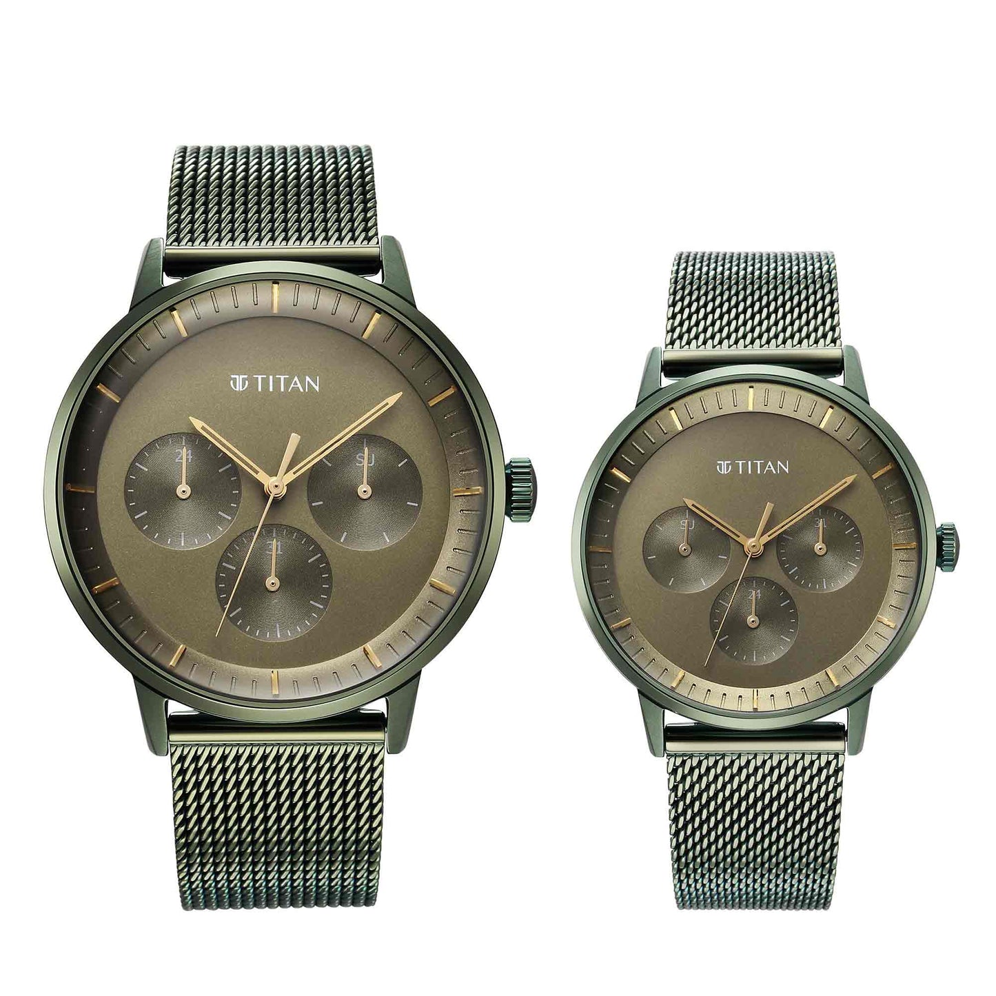 Titan Bandhan Green Dial Multi Stainless Steel Strap watch for Couple