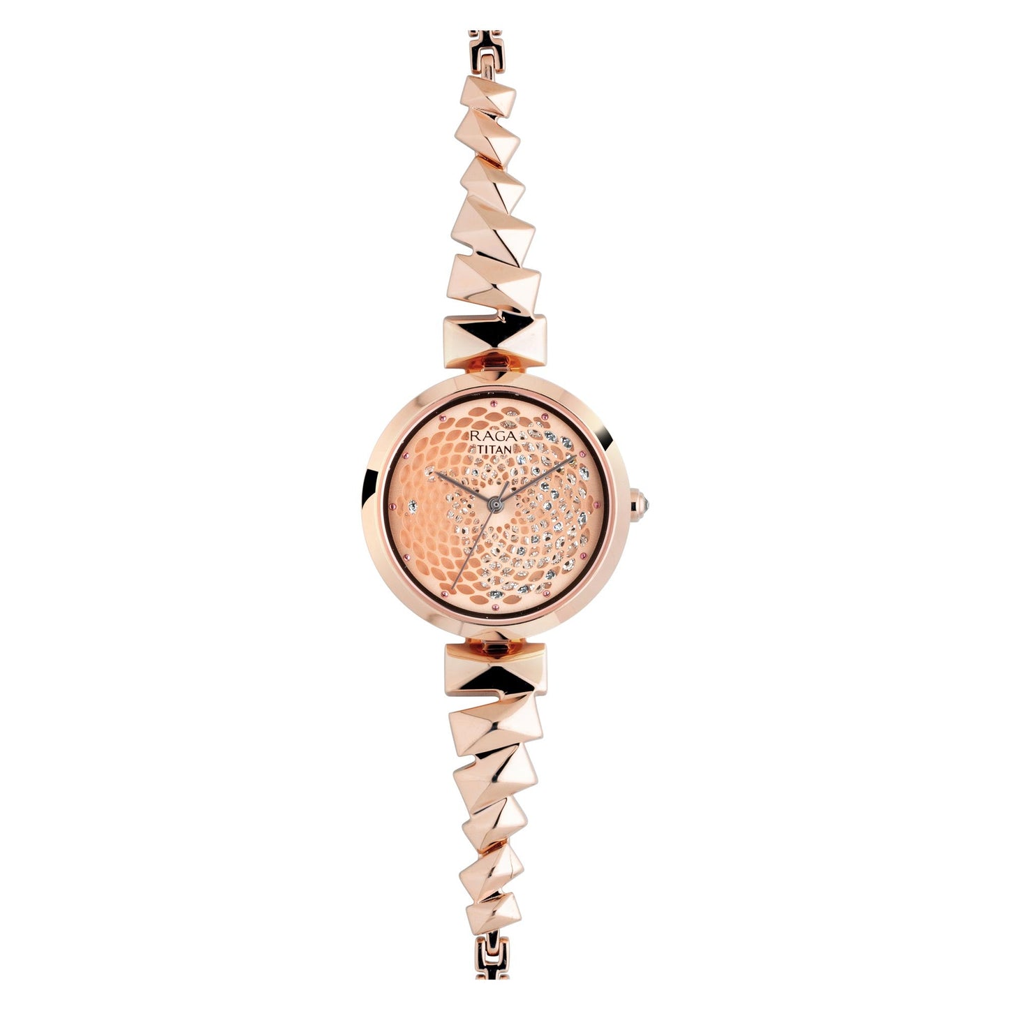 Titan Raga Facets Rose Gold Dial Women Watch With Stainless Steel Strap