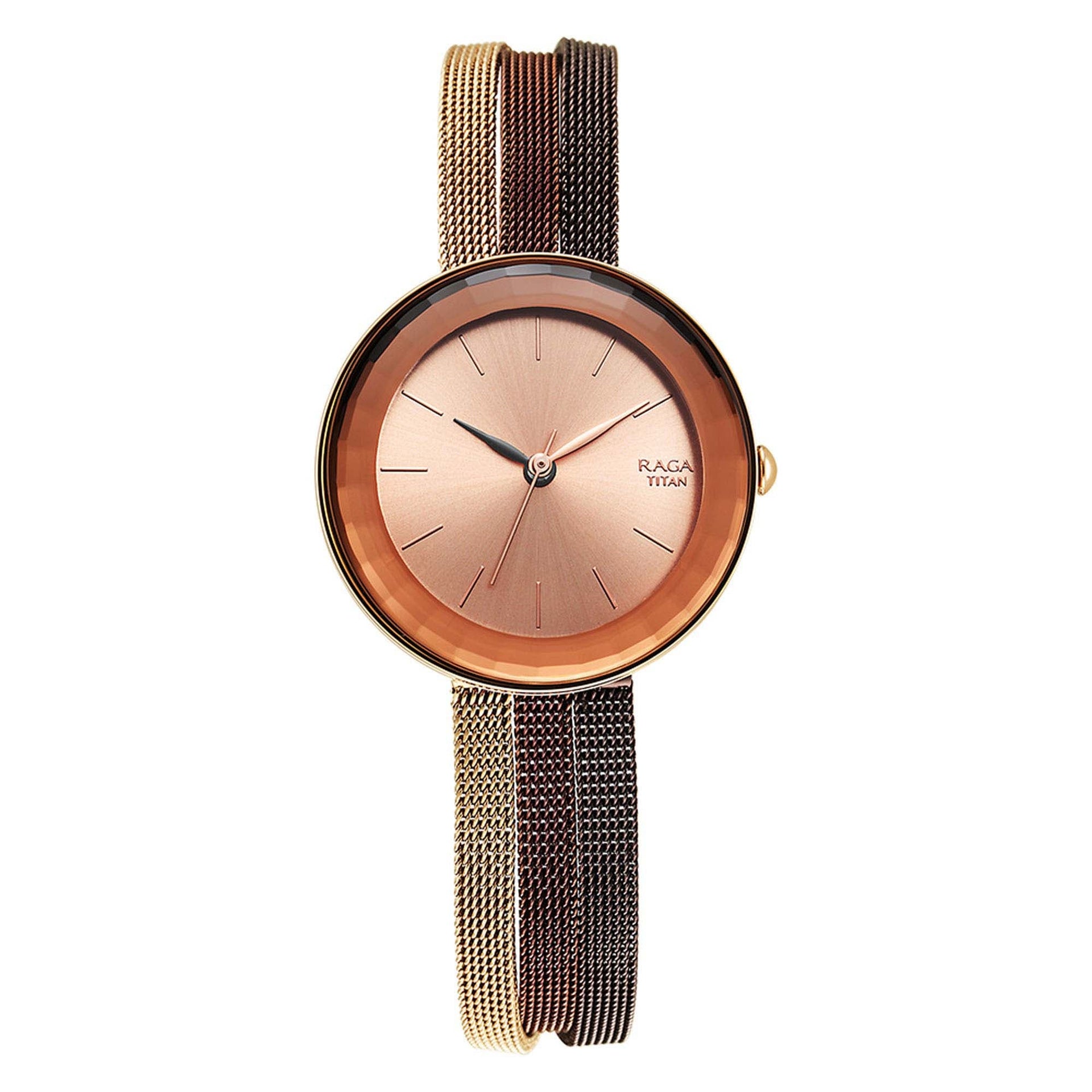 Titan Raga Delight Rose Gold Dial Women Watch With Stainless Steel