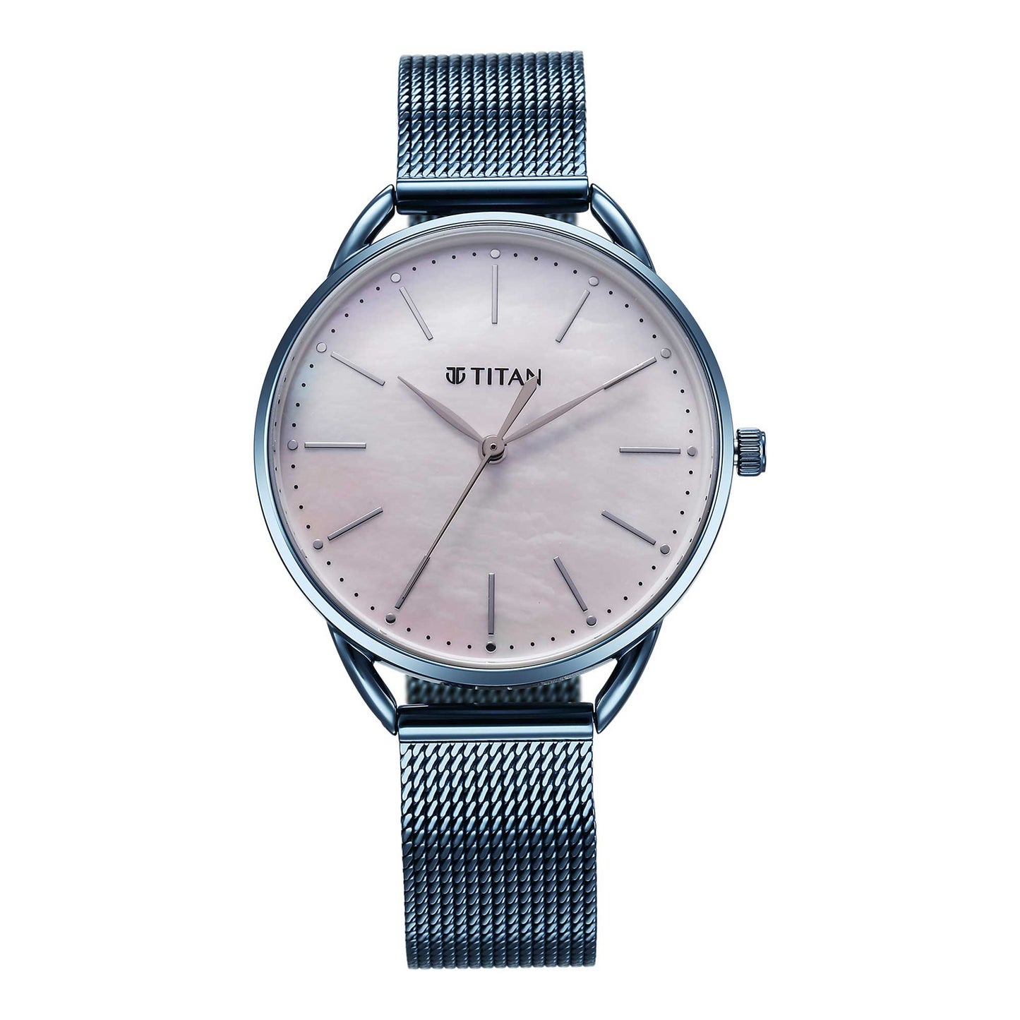 Titan Slimline Quartz Analog Mother Of Pearl Dial Blue Stainless Steel Strap Watch for Women