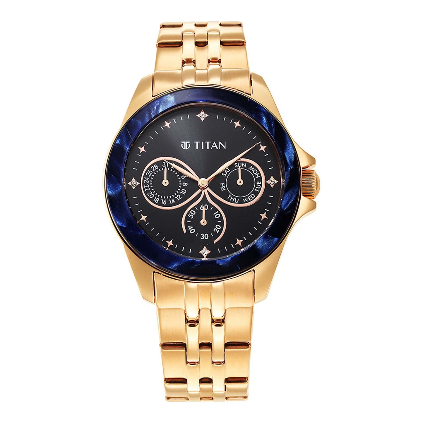 Titan Purple Acetate Black Dial Women Watch With Stainless Steel Strap