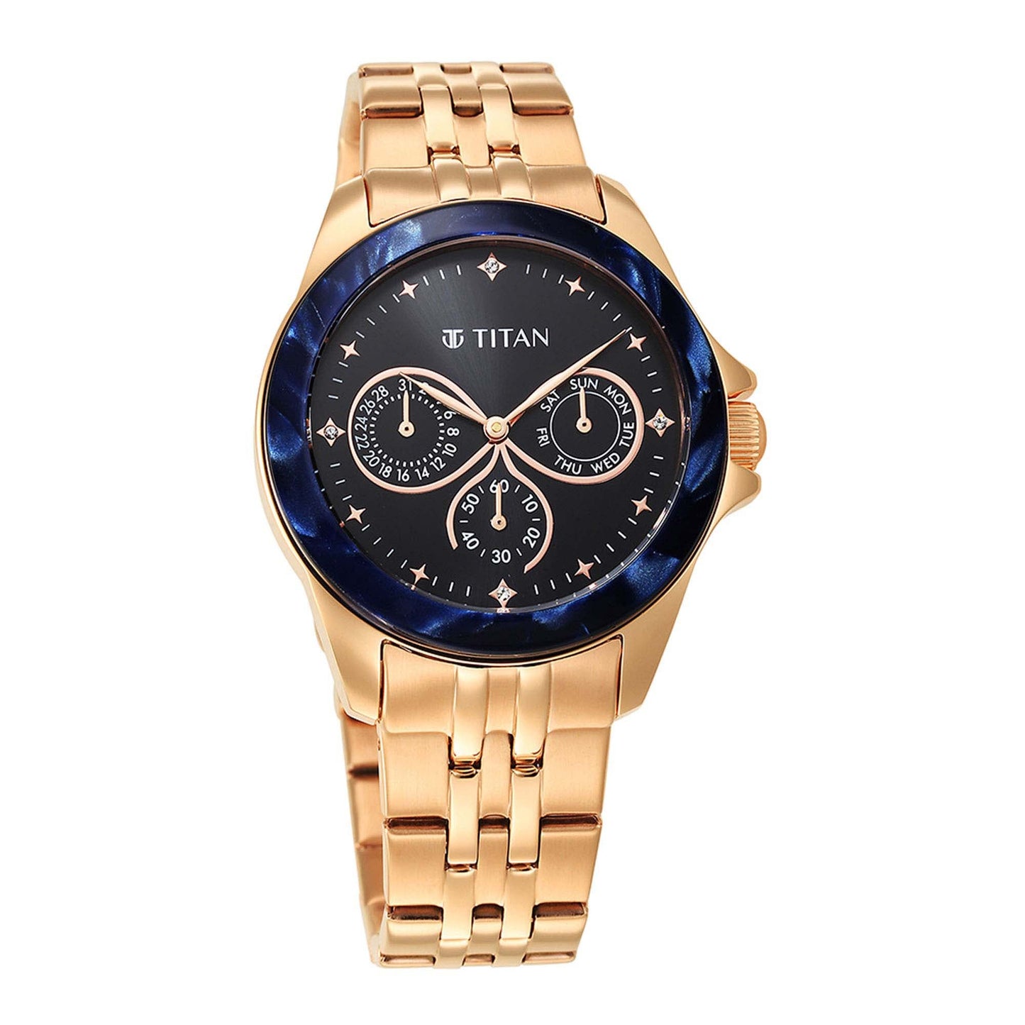 Titan Purple Acetate Black Dial Women Watch With Stainless Steel Strap