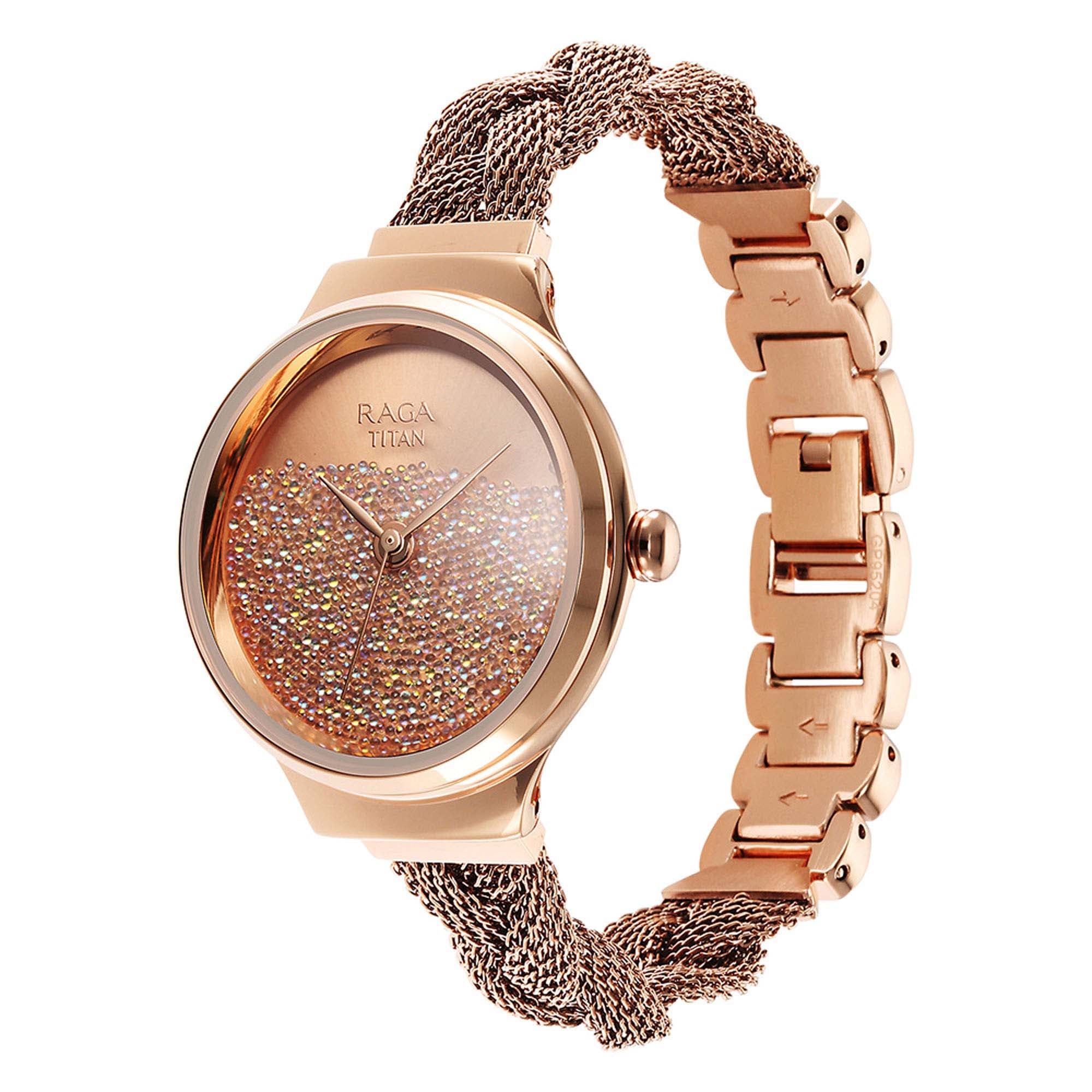 Titan Raga Delight Rose Gold Dial Women Watch With Stainless Steel Str Titan World