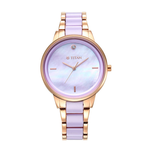 Titan Purple Ceramics Pink Dial Analog Steel and Ceramic Strap Watch for Women