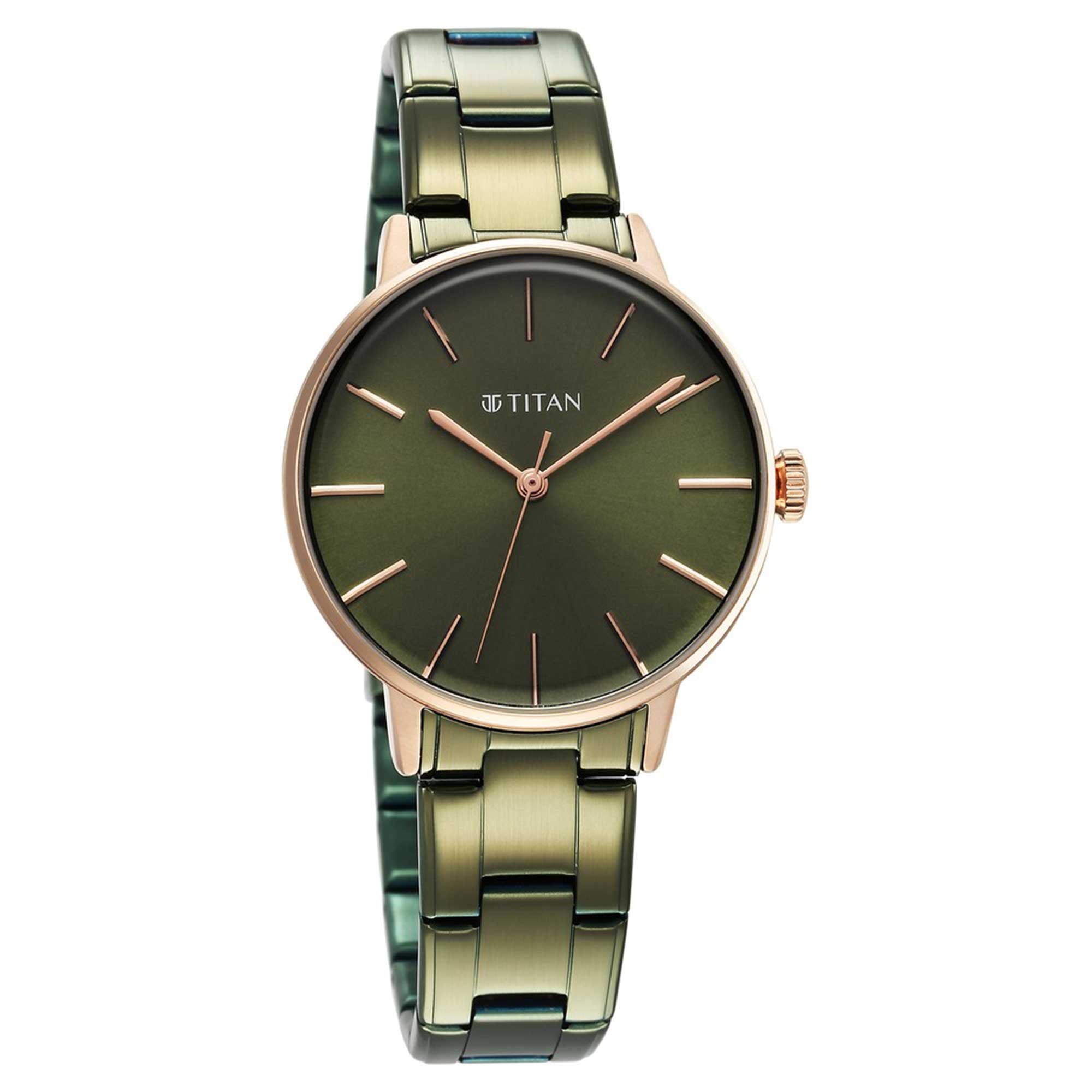 Titan TGIF Quartz Analog Green Dial Green Stainless Steel Strap Watch for Women