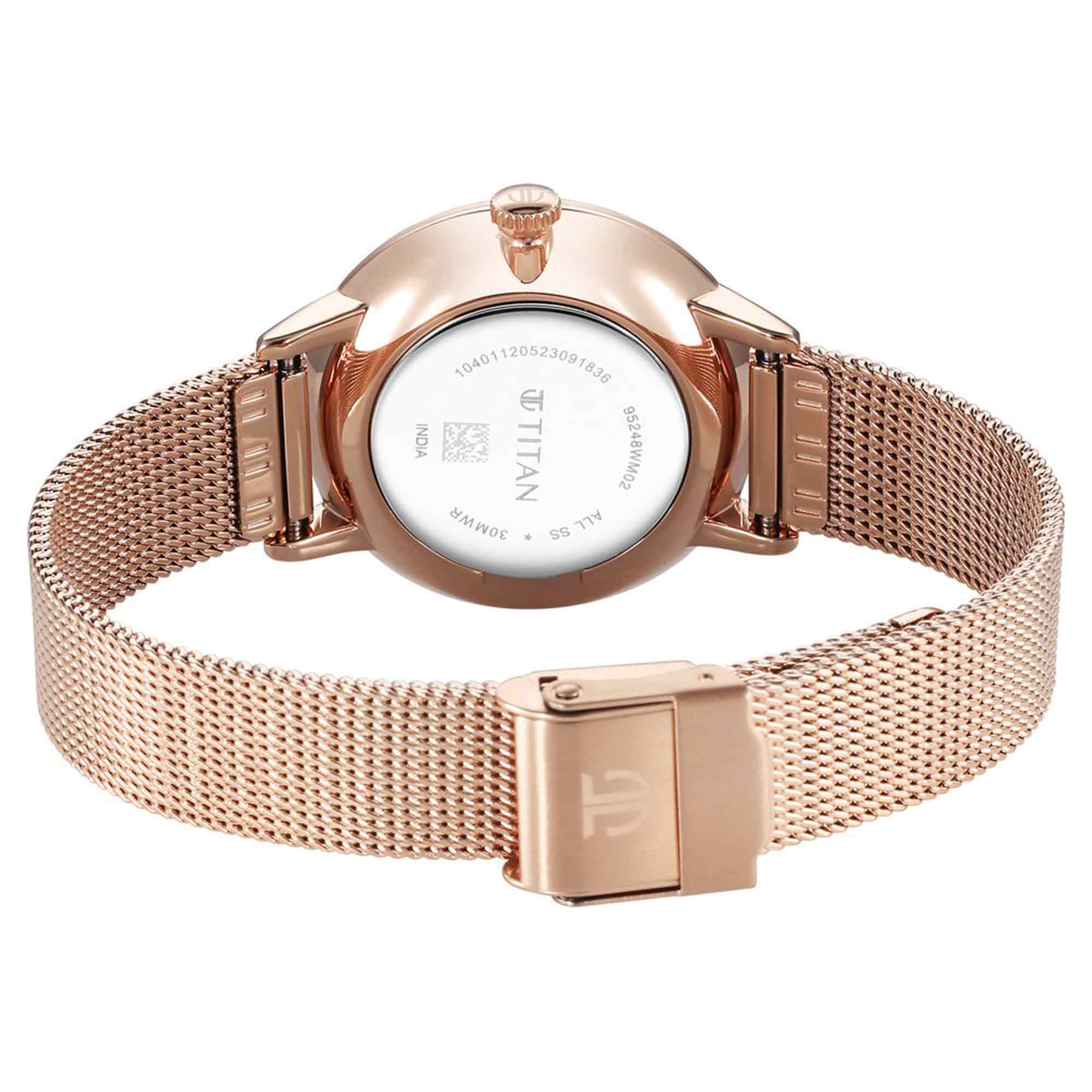 Titan TGIF Quartz Analog Mother Of Pearl Dial Rose Gold Stainless Steel Strap Watch for Women