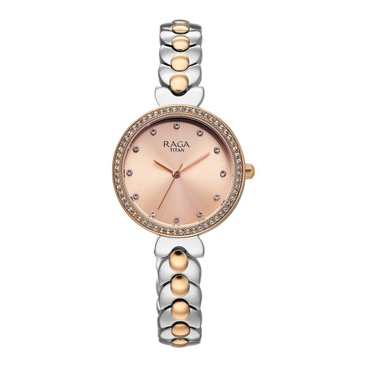 Titan Raga Pink Dial Two Toned Stainless Steel Strap Analog Watch for Women